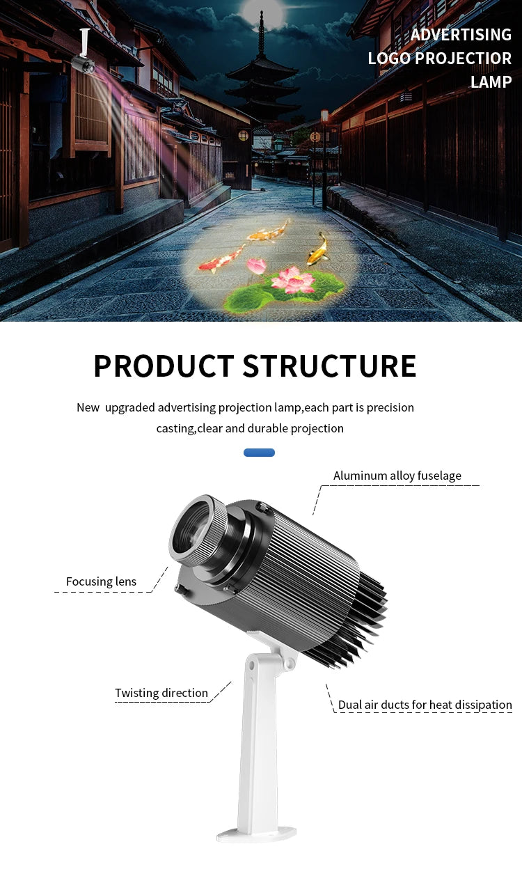 Custom Rotating Gobo Projector for Outdoor Advertising Long Distance Waterproof LED Logo Projector Light