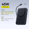 Magnetic Power Bank 10000mAh 15W Wireless Charger for iPhone 16 Qi2.2 25W Black 10000mAh Tidesmit