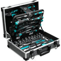 Aluminum Tool Case Filled with 122-piece Tool Set | Workshop Case Equipped w/ Wrenches, Hammer, Pliers, Screwdrivers, Toolbox