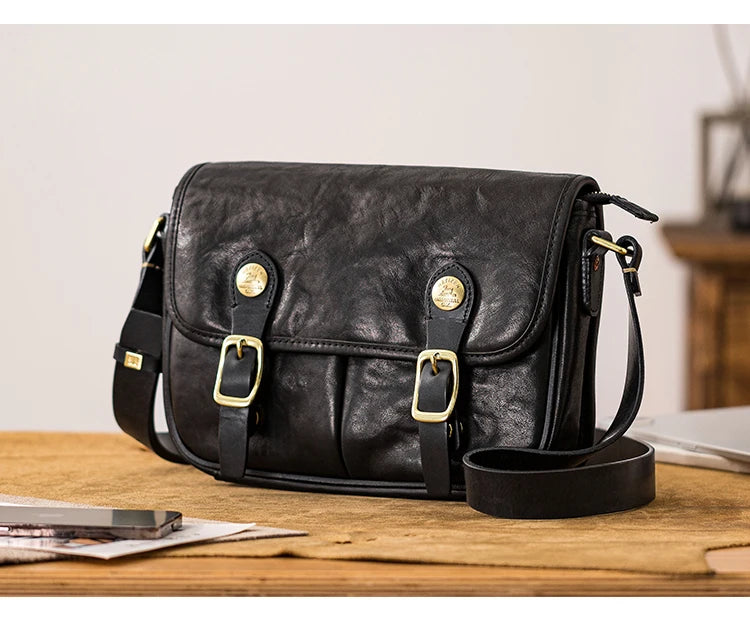 vintage designer handmade high-quality genuine leather men's messenger bag Outdoor casual cow leather work black shoulder bag