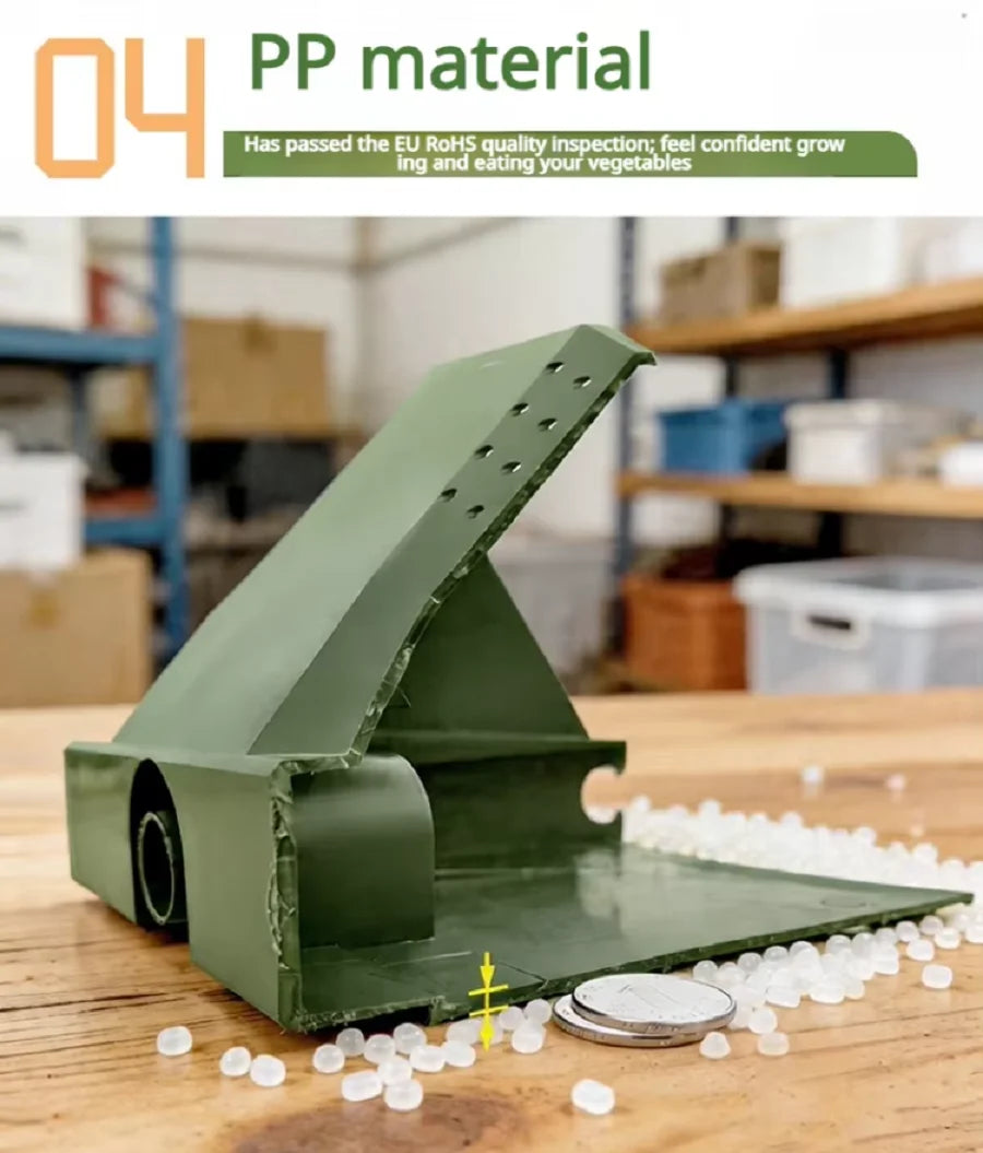Green PP plastic modular vertical planter with angled frame and cup openings
