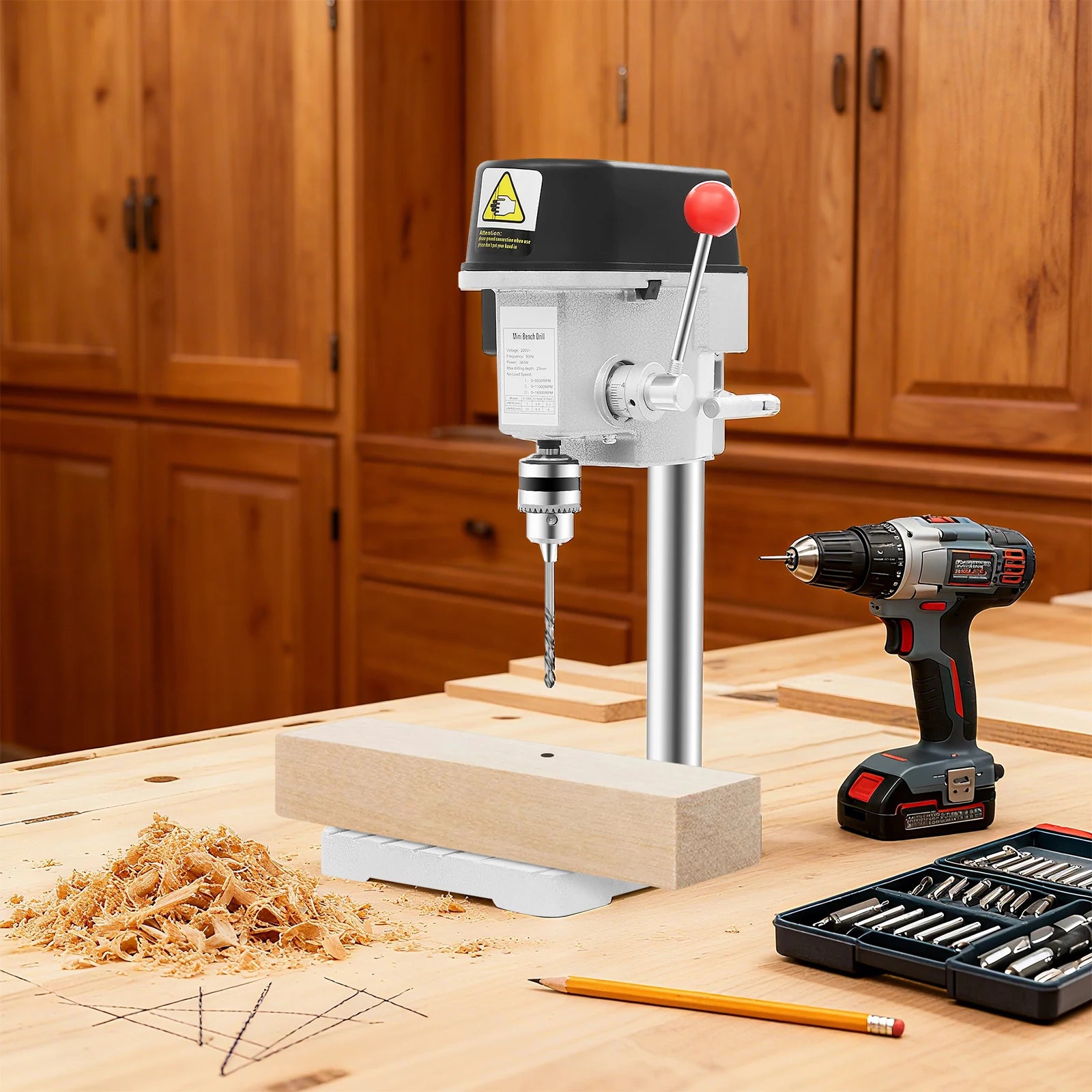 340W Portable Bench Drill Machine Mini Table Drilling Tool Electric Bench Drill Press 220V for DIY Iron Wood Plastic Board