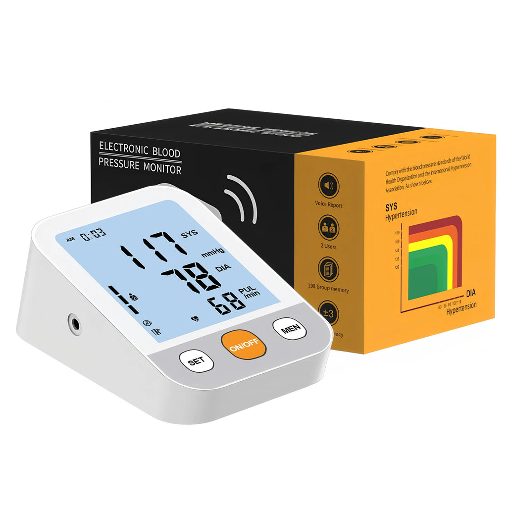 Blood Pressure Monitor Tensiometer Upper Arm Automatic Digital BP Measuring Device Pulse Heart Rate Monitor