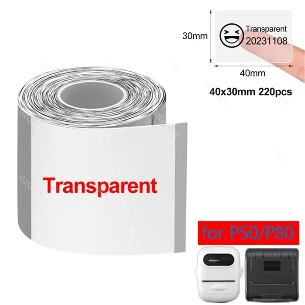 Transparent self-adhesive thermal label paper roll, barcode label sheets, 40x30mm size