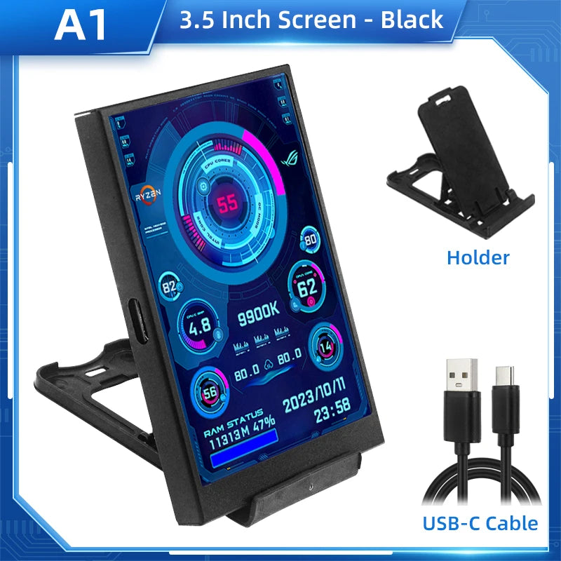 TURZX 3.5 / 5 Inch IPS USB Secondary Screen for Computer CPU GPU RAM HDD Monitor Type C Display NO AIDA64 LCD for Windows 10 11