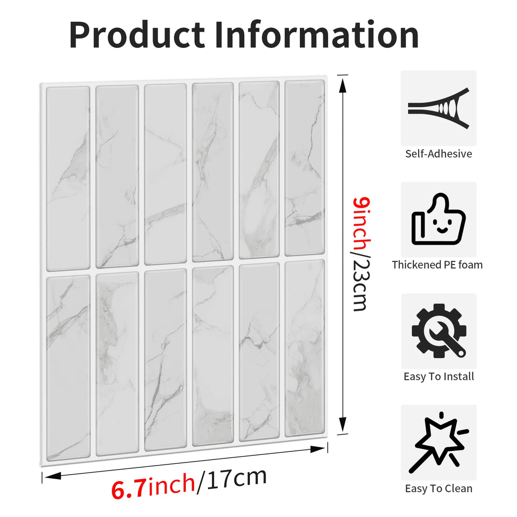 Self Adhesive Marble Wall Tiles 17x23cm Peel Stick Waterproof Easy Clean Subway Stickers For Home Kitchen Shower Wall