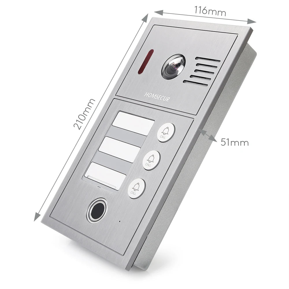 HD Waterproof Doorbell Camera with 3 Buttons Fingerprint RFID Access 1080P for 4 Wire HOMSECUR Video Door Phone Intercom 3 Flats