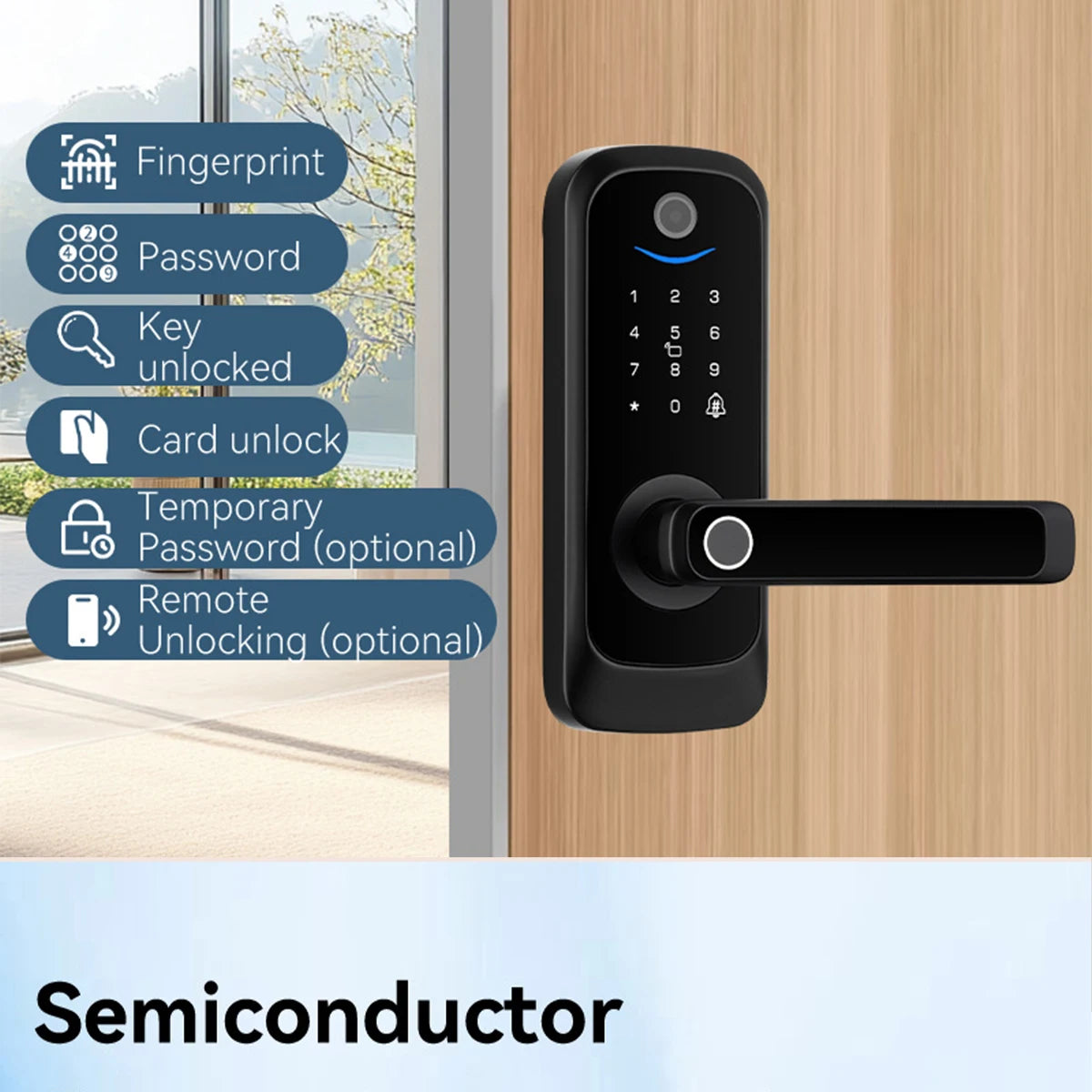 Keypad Door Lock With Handle Fingerprint Door Lock Smart Doorbell Cat eye Peephole Camera Tuya Wifi App Door Locks For Bedrooms