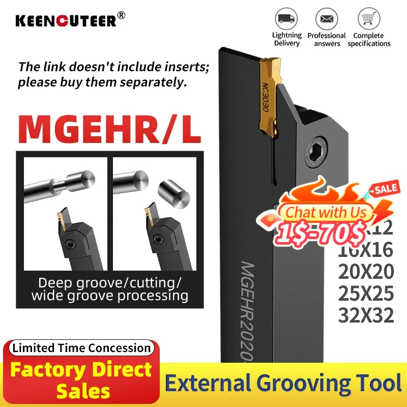 Full Series Grooving Tool Holder MGEHR1212 MGEHR1616 MGEHR2020 MGEHR2525 Slotting Turning Tool for Carbide Grooving Insert MGMN