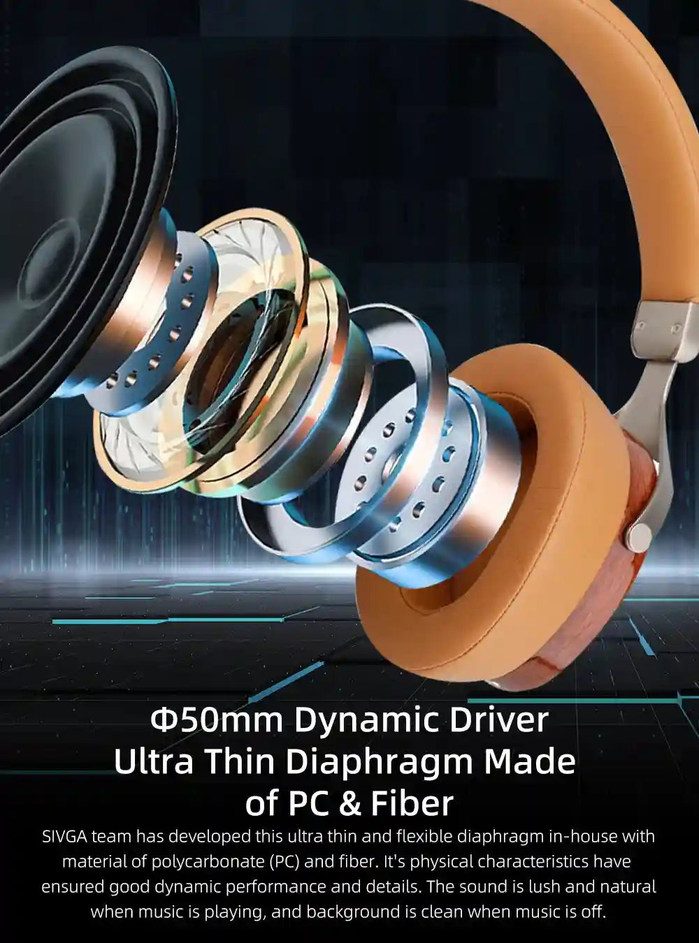 Closed Back Wood Headphones - High Fidelity 50mm Studio Monitor Tidesmit