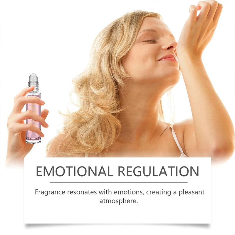 Long-lasting women's roll-on perfume for dating, portable cylinder bottle, floral fragrance for emotional regulation.