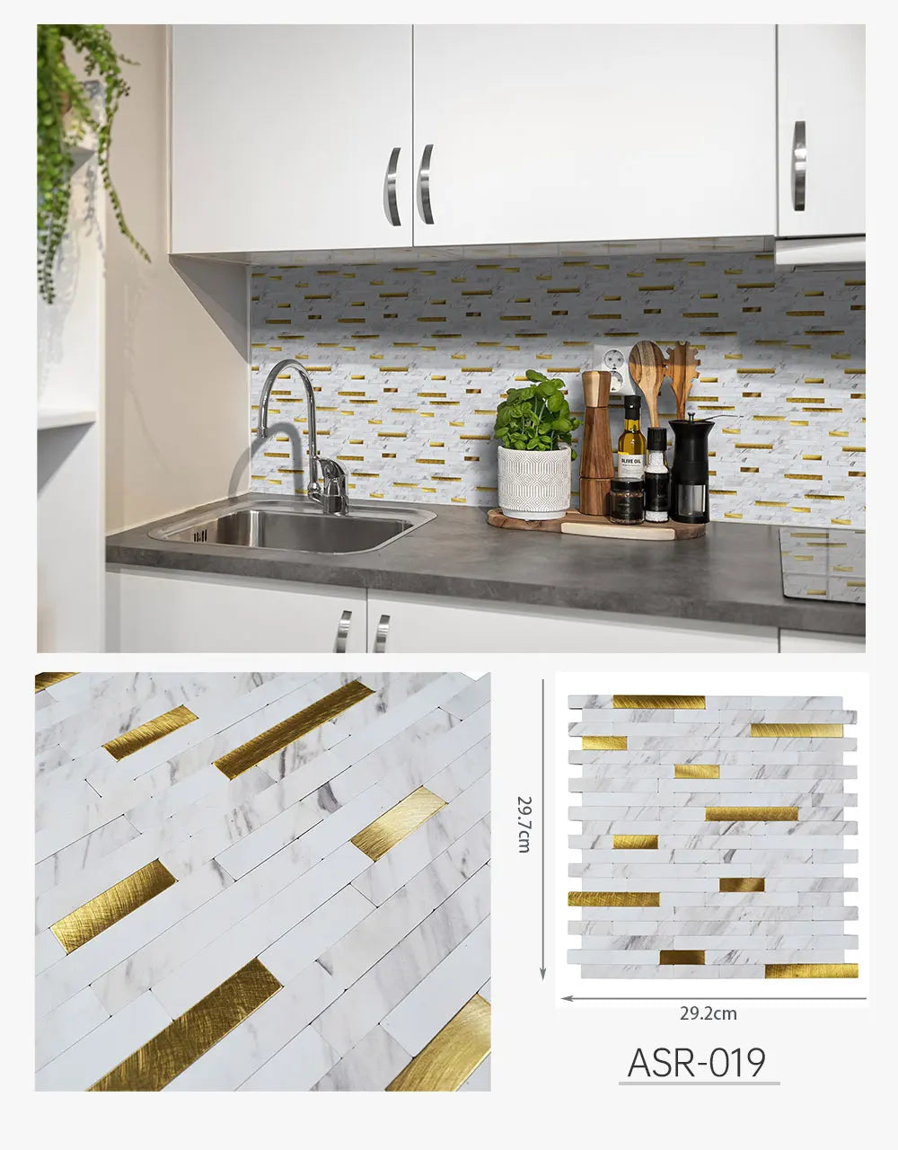 Peel and Stick Backsplash, PVC Mixed Metal Self Adhesive Wall Tiles, Stick on Backsplash Tiles for Kitchen Bathroom