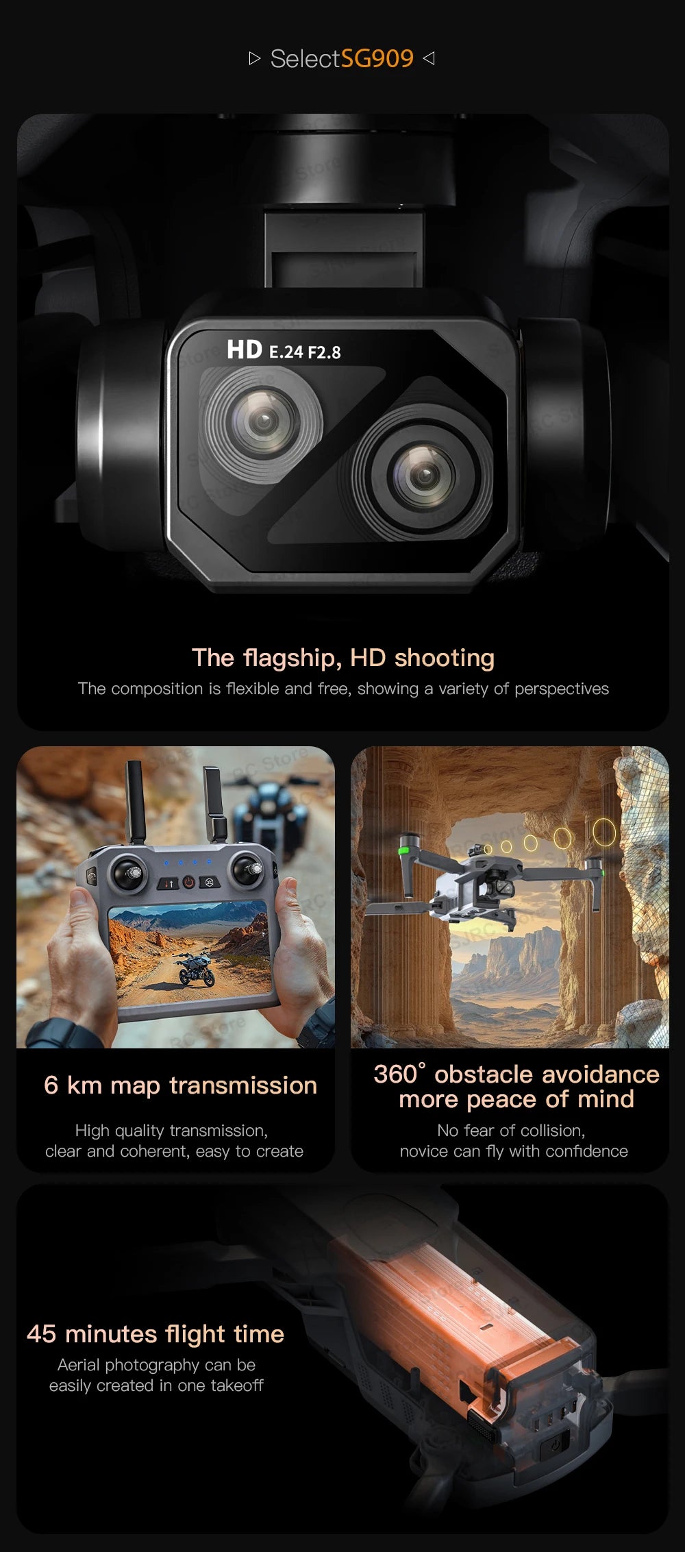 4K GPS Camera Drone with Obstacle Avoidance - Foldable SG909 MAX Tidesmit