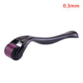 Black derma roller with a purple 0.3mm needle head for professional skin and beard care.