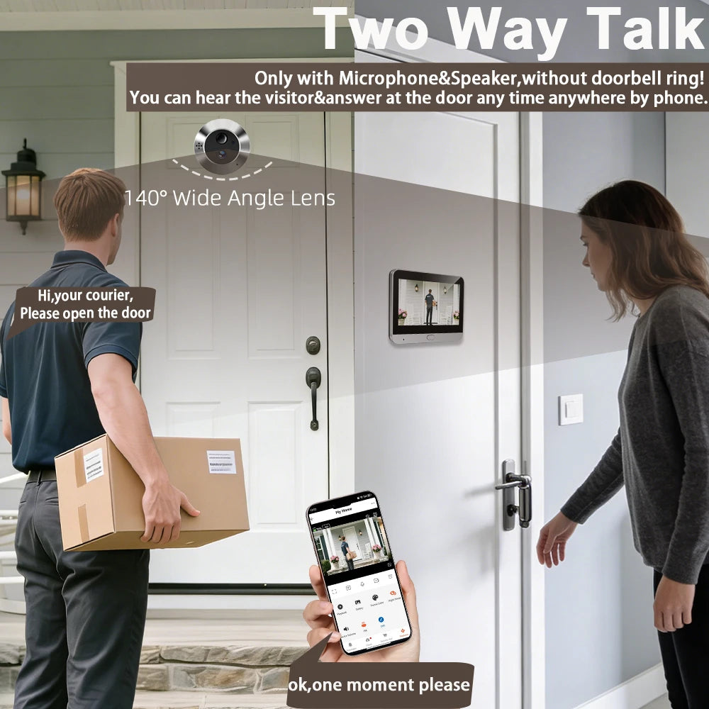 Tuya Smart Two Way Audio Door Eye Viewer With 3MP Camera Tuya 140 Degree Wide Angle Night Vision Video Door Phone Intercom