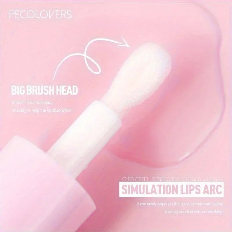 Transparent moisturizing glass lip oil with a large applicator for a plumping, crystal jelly gloss finish.