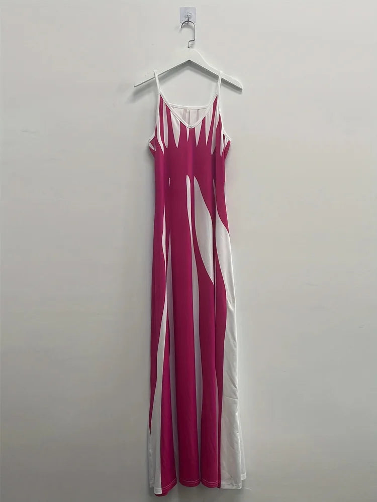 Abstract Print Maxi Dress, Casual Sleeveless Spaghetti Strap Dress, Women's Clothing