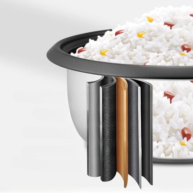 Mini rice cooker insert with multiple inner liners and steam-cooker lid opening