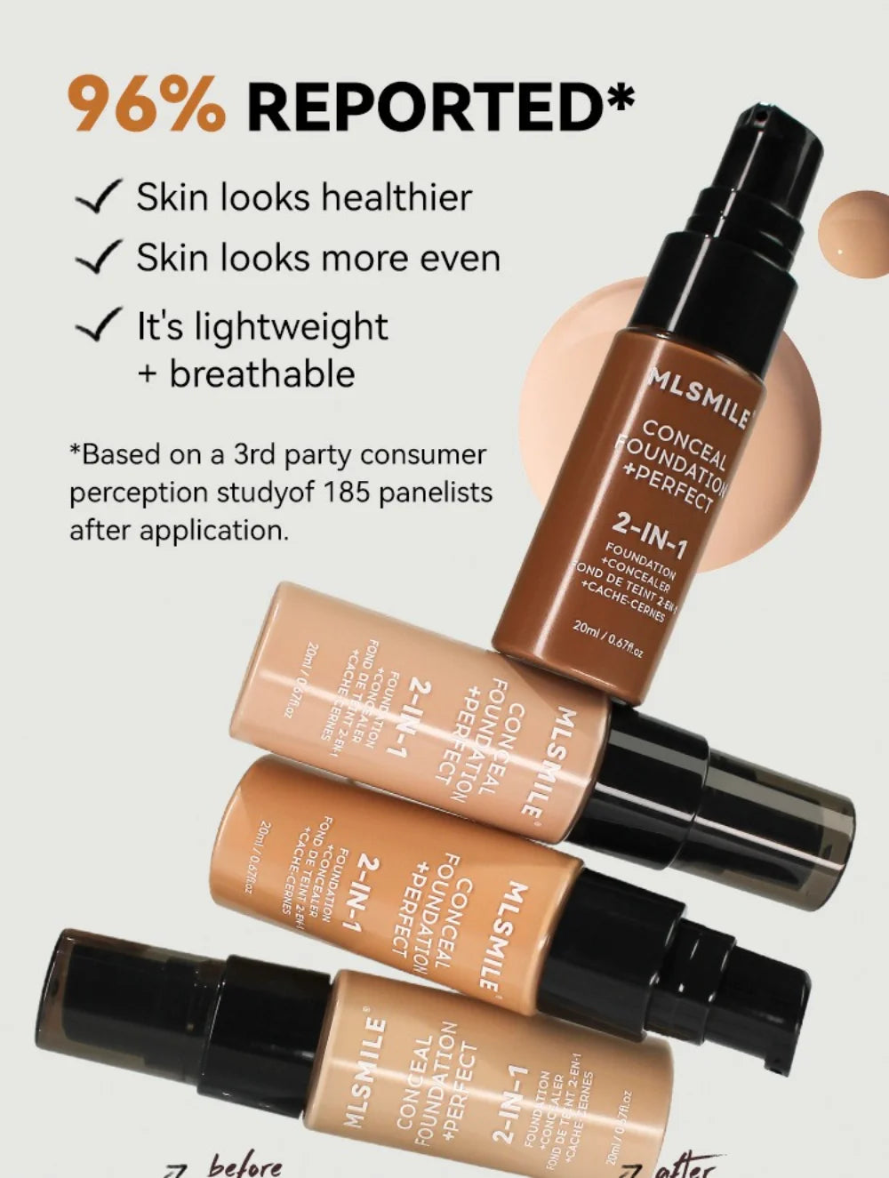 Tidesmit matte liquid foundation for oil control and long-lasting concealer base in professional makeup texture view