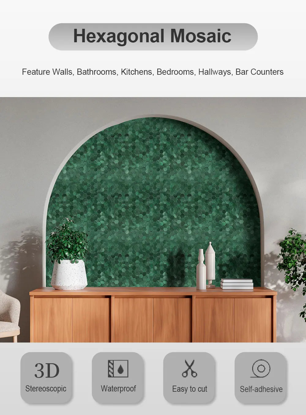 Peel and Stick Backsplash Hexagon Tile, Self Adhesive Wall Tiles 3D Metal Stick on Tiles for Kitchen