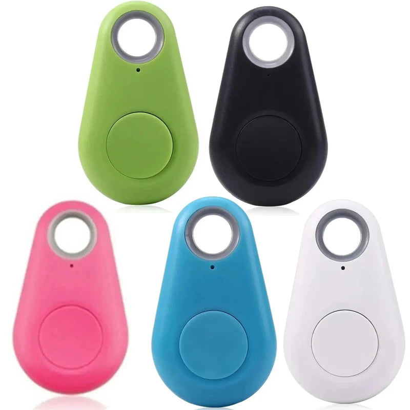 Mini Bluetooth GPS pet trackers in multi-colors for anti-lost cat and dog collar location tracking with app alert.