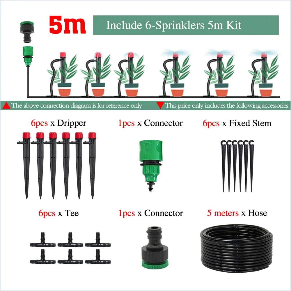 50-5M Automatic Garden Irrigation System Adjustable 13cm Sprinkler Smart Timer Greenhouse Yard Watering Kit Strong Flux