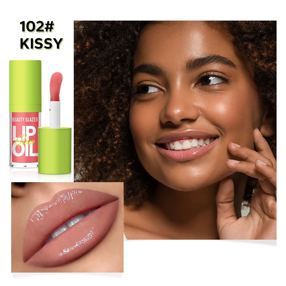 Moisturizing candy lip gloss 102# Kissy, a pearlescent, lustrous nude mirror lip stain for a natural, glossy finish.