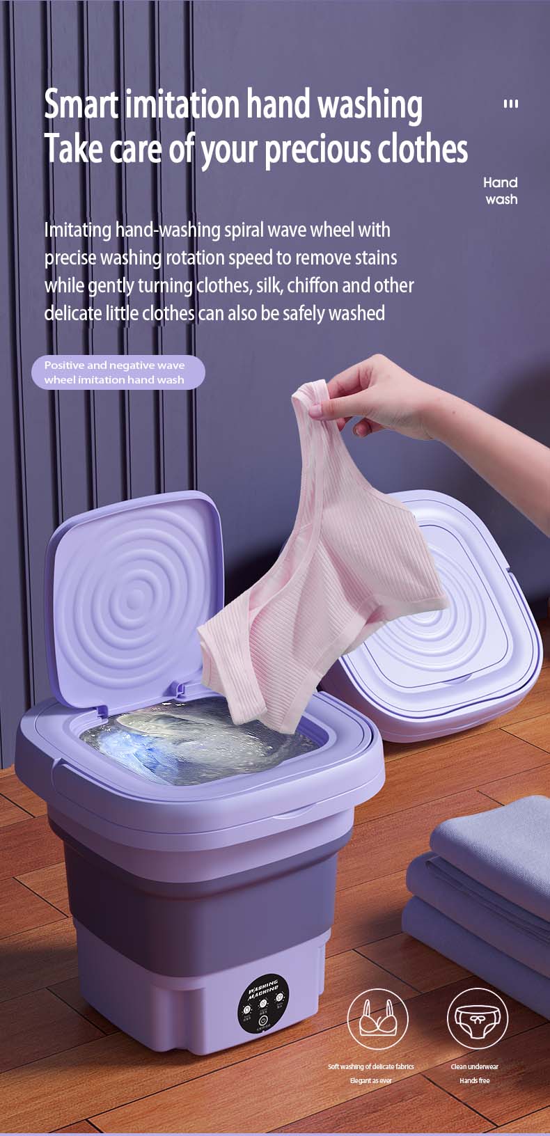 Tidesmit 8L foldable portable washing machine with spin dryer for socks and underwear, showing side control panel