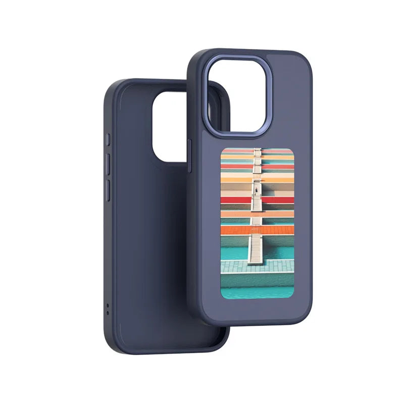 NFC Smart E-Ink Phone Case for iPhone 16 Pro Max - DIY Custom Display Blue China Mainland Tidesmit