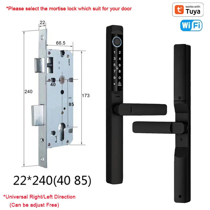 Tuya App Smart Door Lock Waterproof Fingerprint Password Card Bridge-Cut For Outdoor Pull Push Sliding Grille Door