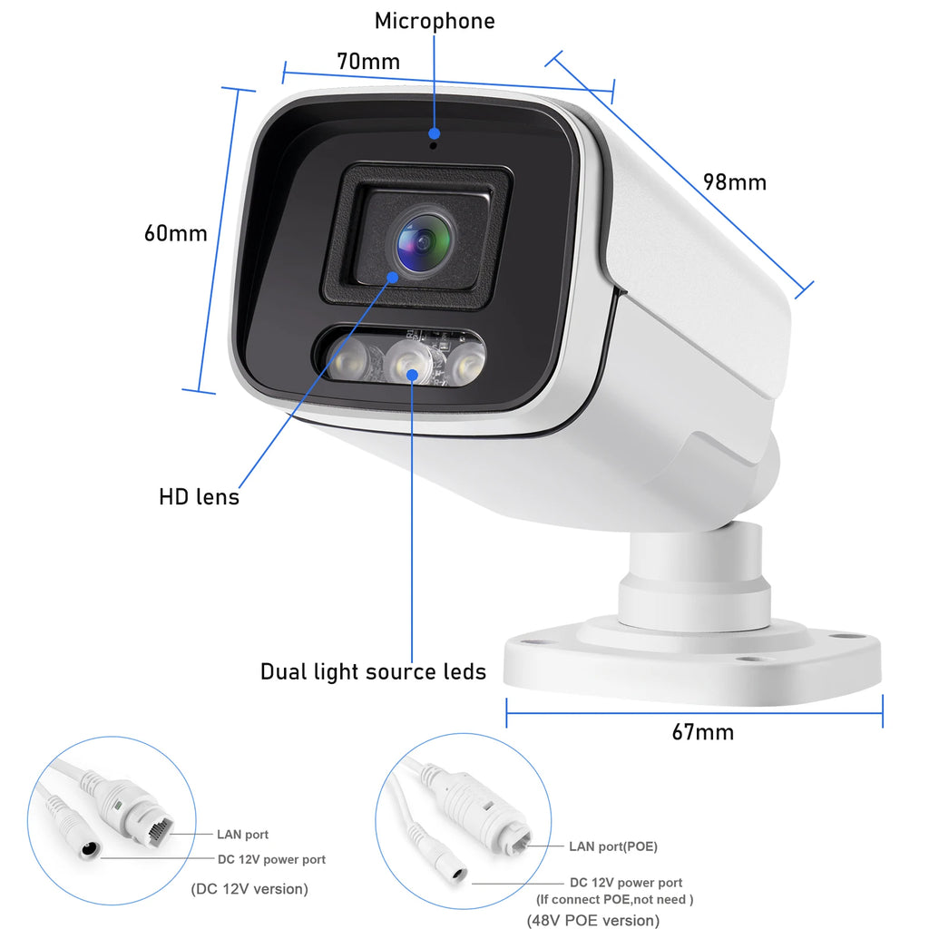 Gadinan Metal Outdoor POE Audio IP Camera Color Night Vision P2P AI Humanoid Alert CCTV Home Security Video Monitoring Linklemo