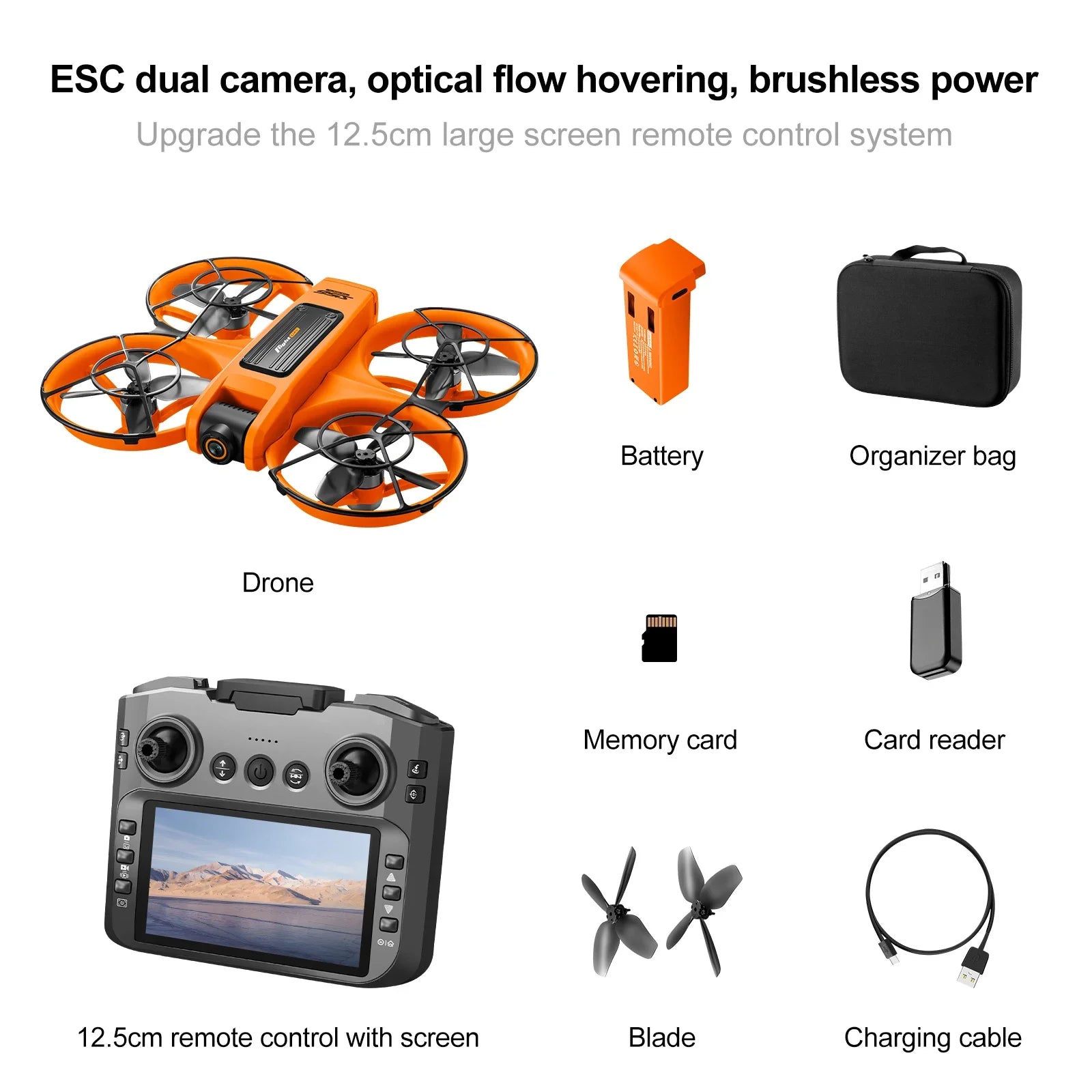4K Camera Drone with Brushless Motor & Optical Flow - Tidesmit S156-ORANGE-1B Tidesmit