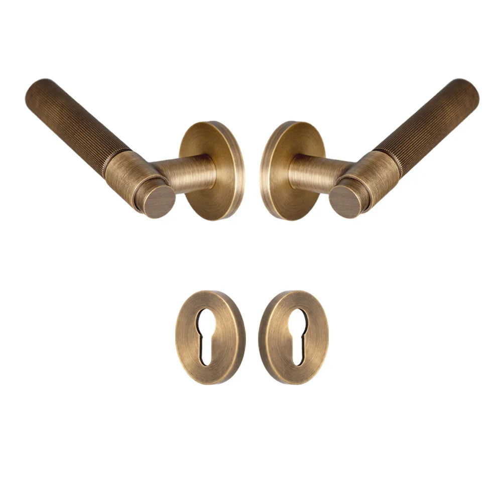 DOOROOM Brass Door Lock Set Modern Stripe Antique Bronze Interior Door Lock Decorative Lock Privacy Lock Passage Lock