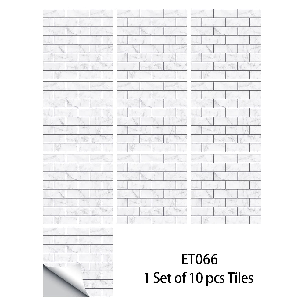 10pcs/set Flat Marble Mosaic Tiles Sticker Transfers Covers For Kitchen Bathroom Tables Peel & Stick Waterproof Art Wall Decals