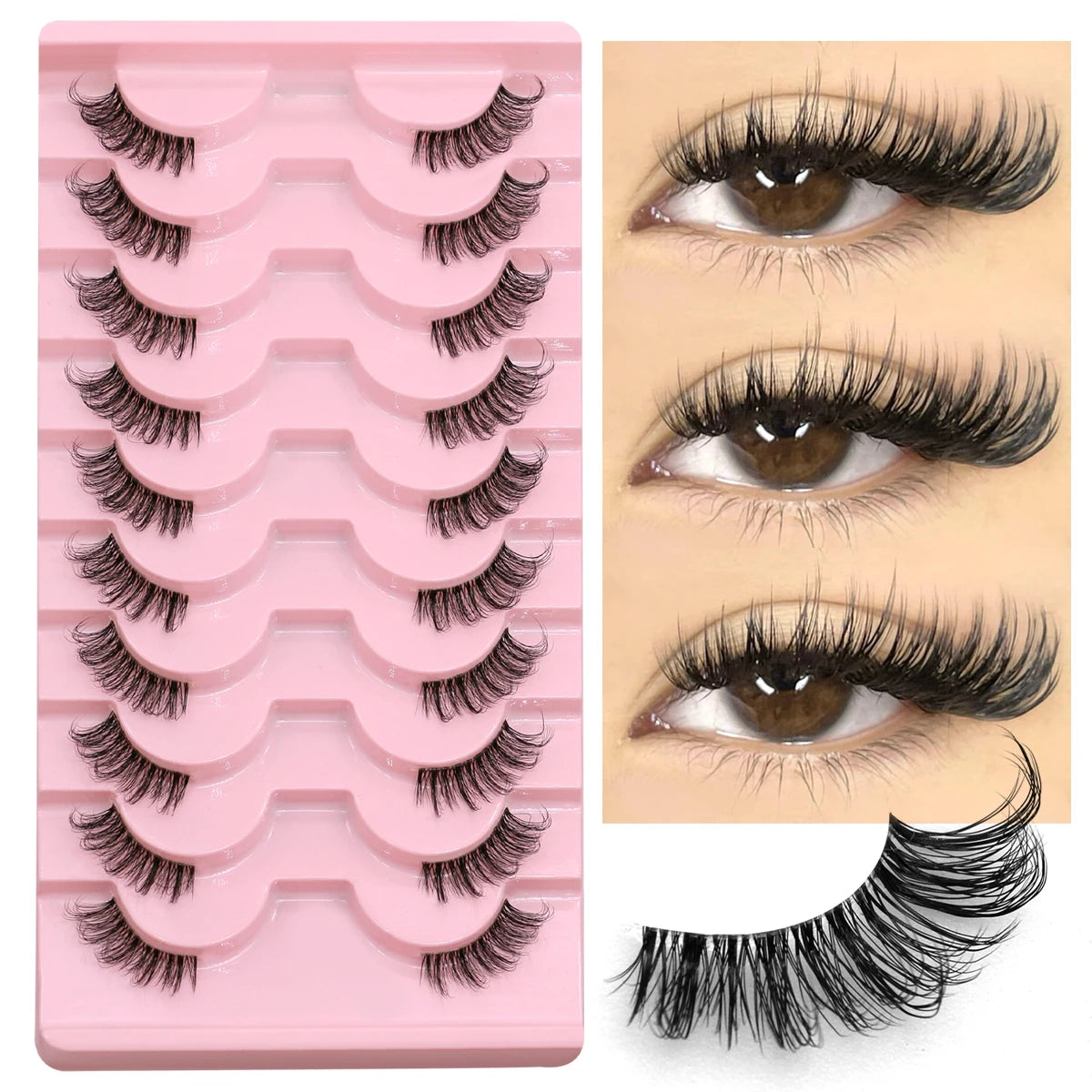 Half Lashes Natural Look Faux Mink Wispy Eyelashes with Clear Band False Eyelashes 10 pairs-JA2501 Tidesmit