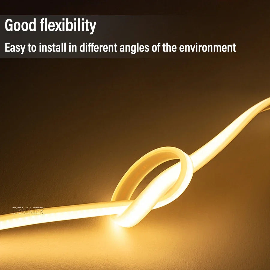 220V COB LED Strip with Switch /Dimmable Waterproof 360LED Strip EU Plug for Outdoor Indoor Room Backlight Garden Kitchen TV