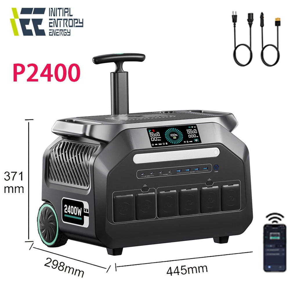 IEE P2400 2400W Portable Power Station 2048Wh LiFeP04 APP Control With Lighting Camp Solar Generator US AC Input/Output PV Inupt