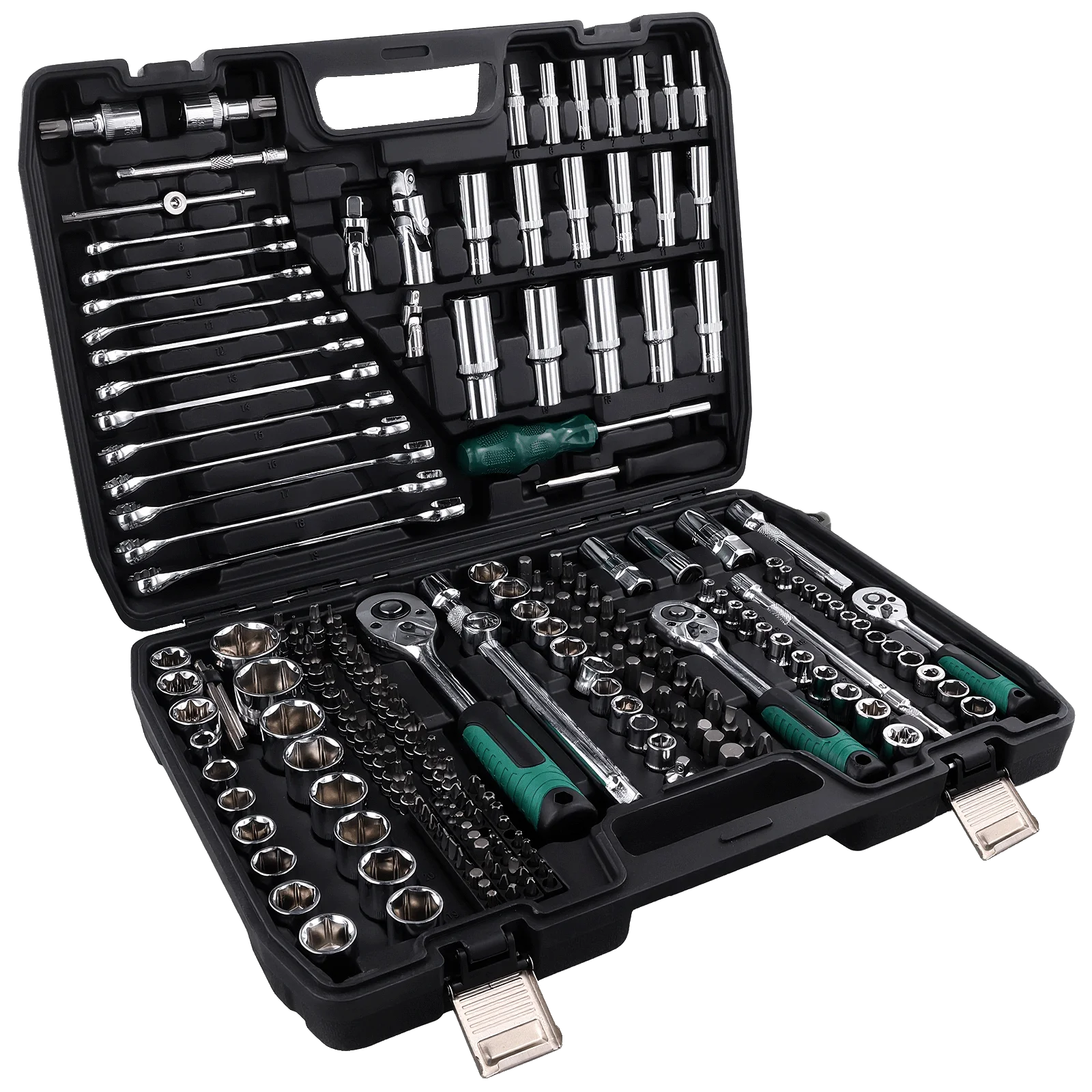 Podofo 216Pcs Socket Wrench Sets 1/4" 3/8" 1/2" Socket Wrench Sets with 24-Tooth Ratchet Wrench Ergonomic Ratchet Wrench Mechanic Tool Set For Automotive Motorcycle Repair & Home, Garage, Professional Automobile Maintenance