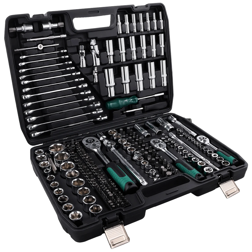 Podofo 216Pcs Socket Wrench Sets 1/4" 3/8" 1/2" Socket Wrench Sets with 24-Tooth Ratchet Wrench Ergonomic Ratchet Wrench Mechanic Tool Set For Automotive Motorcycle Repair & Home, Garage, Professional Automobile Maintenance