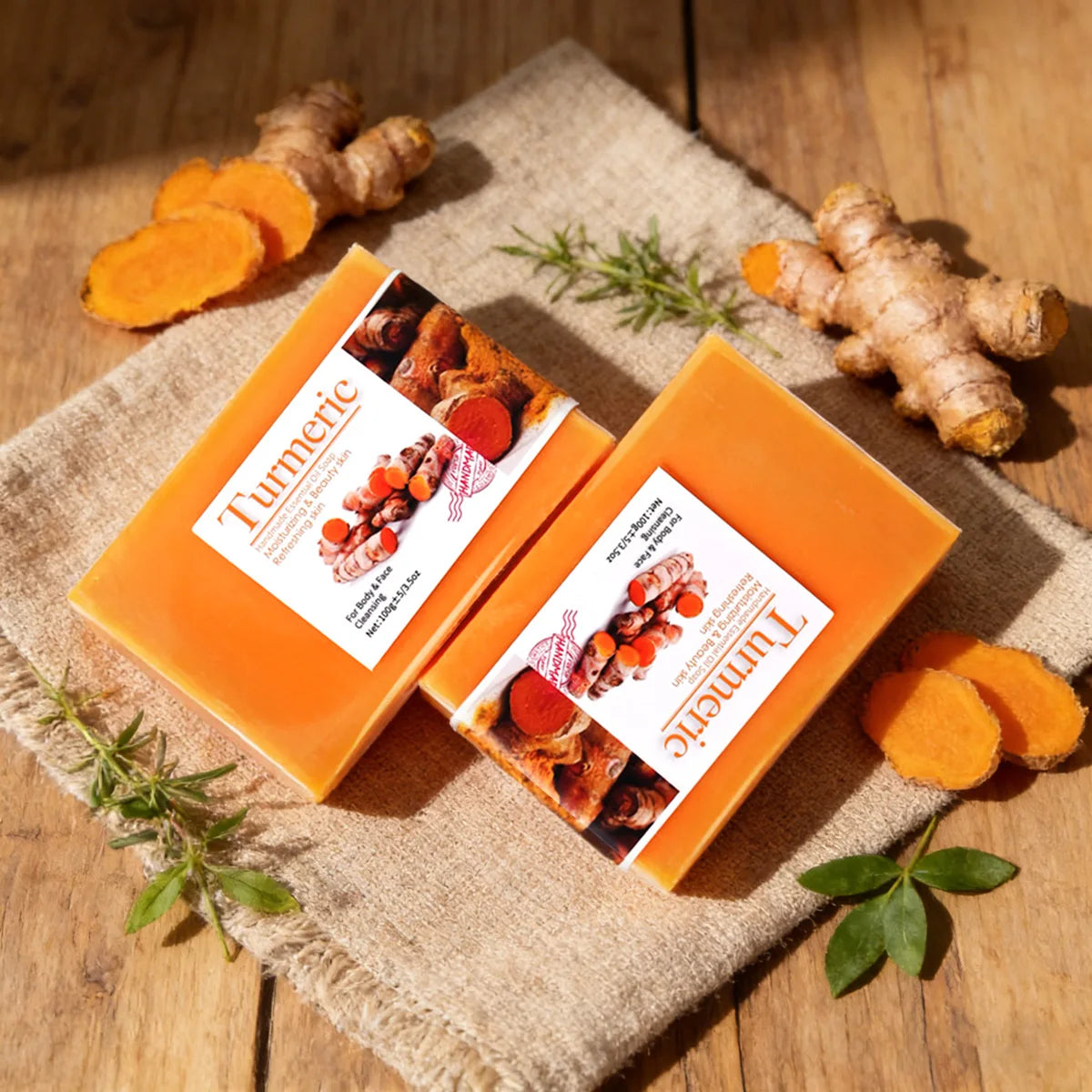 2Pcs 100% Natural Organic Tumeric Skin Whitening Anti Acne Handmade Skin Care Face Body Turmeric Bar Soap