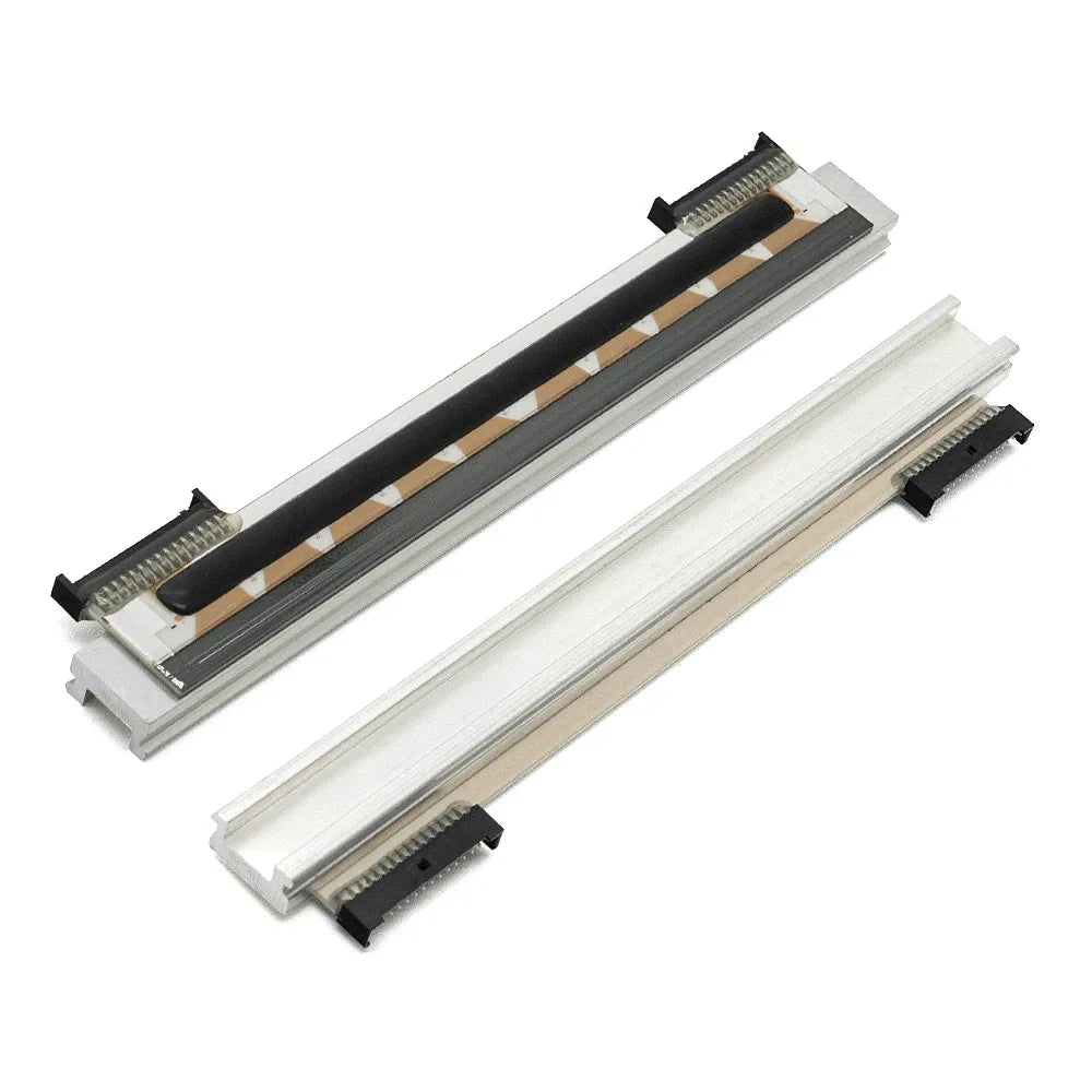 Thermal printhead with black and white ribbon strips, exposed contact pins