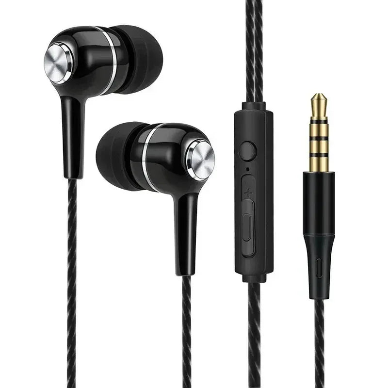 3.5mm Wired Headphones In Ear Headset Wired Earphones with Microphone Bass HiFi Stereo Earbuds Sports In-line Control For Phones Black Tidesmit