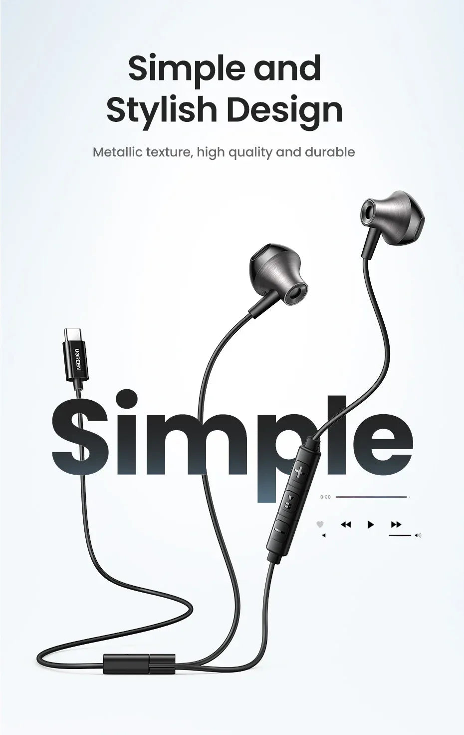 USB-C Wired Earbuds with HiFi Microphone – Tidesmit Stereo Audio Tidesmit