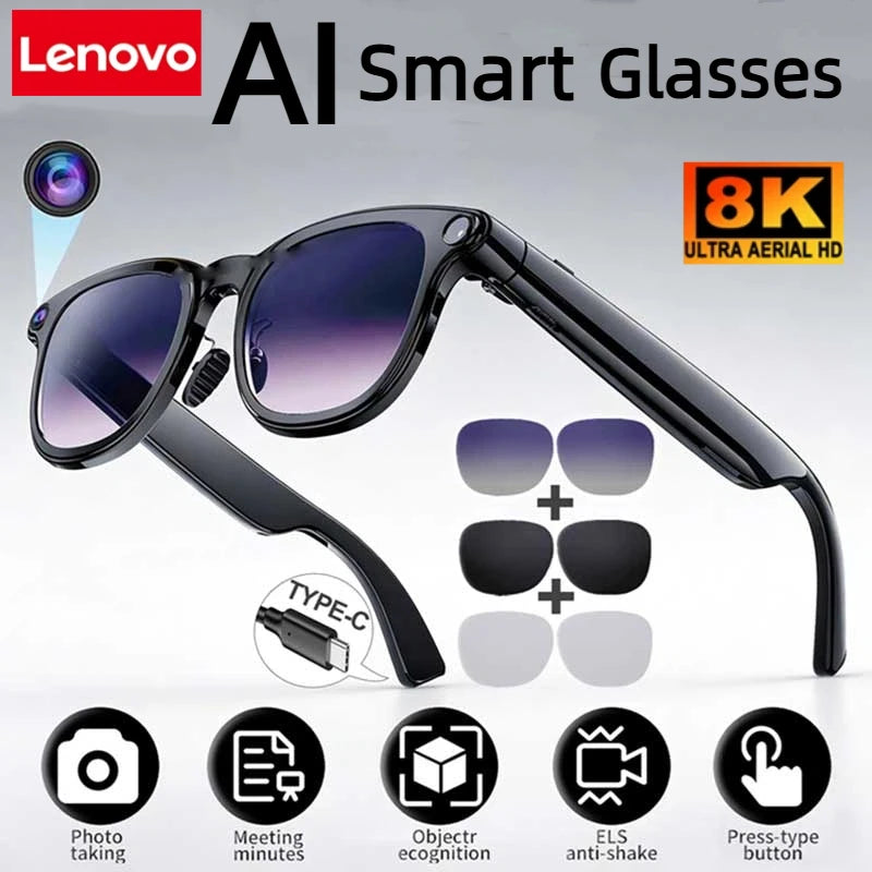 Smart Glasses with 8K Camera, Bluetooth Audio & 3-Lens Set Tidesmit