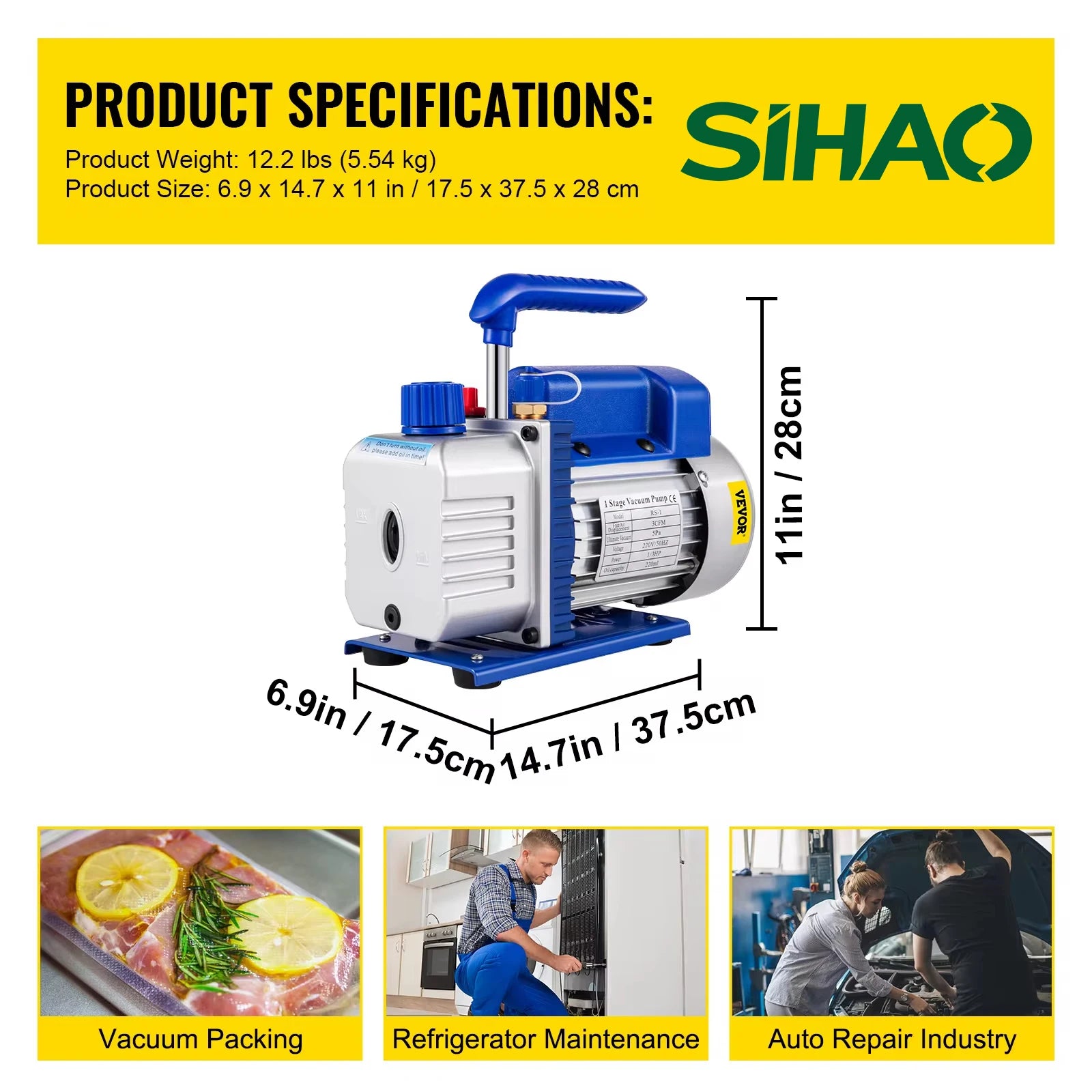 VEVOR Pro Leg Stretcher 220LBS Leg Stretch MachineHeavyDutySingleStageVacuumPump3CFM1/4HPForRefrigerationVacuumPackaging