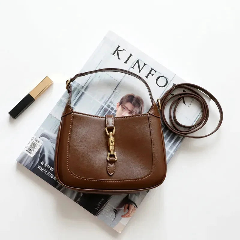 New High-quality Cowhide Women's Underarm Bag Handbag Zipper Opening Women's Bag Business and Casual Style