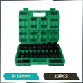 Podofo 20PCs 1/2'' Drive 6-Point Impact Socket Set 8-32mm Metric Sizes Carbon Steel  Impact Wrench Nut Set With Storage Box