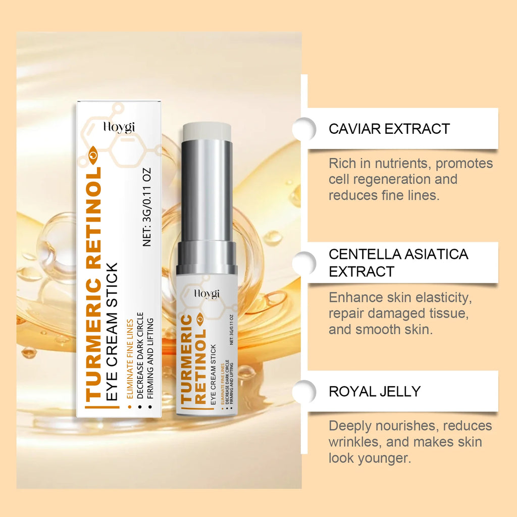 Turmeric Retinol Eye Cream Stick Anti Puffiness Dark Circle Removal Eye Bag Stick Fade Fine Line Brighten Moisturizing Skin Care