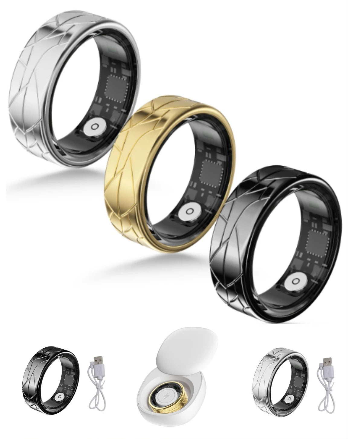 Smart Ring Set Sleep Tracking Wearable Rings Heart Rate Fitness Tracker Supports Android 5.0 Apple IOS 10.0 and Above Versions