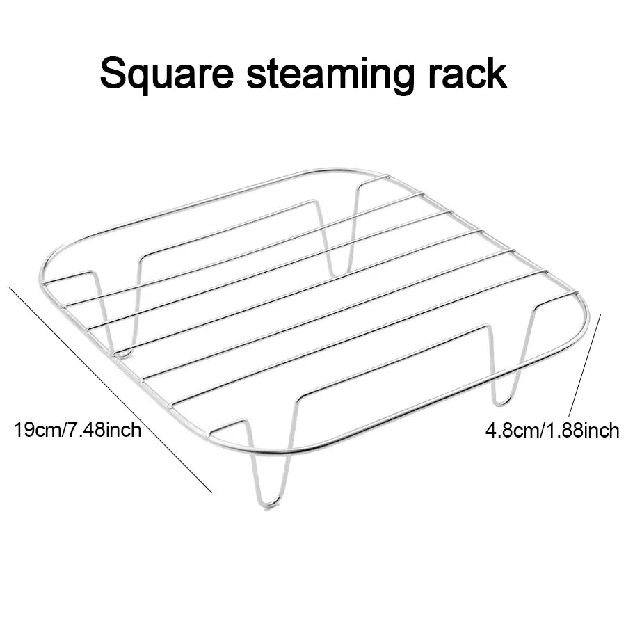 Square stainless steel steaming rack with side handles